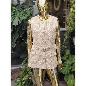 ZARA WOMAN STEXTURED WAISTCOAT BELT VEST ECRU BEIGE Large